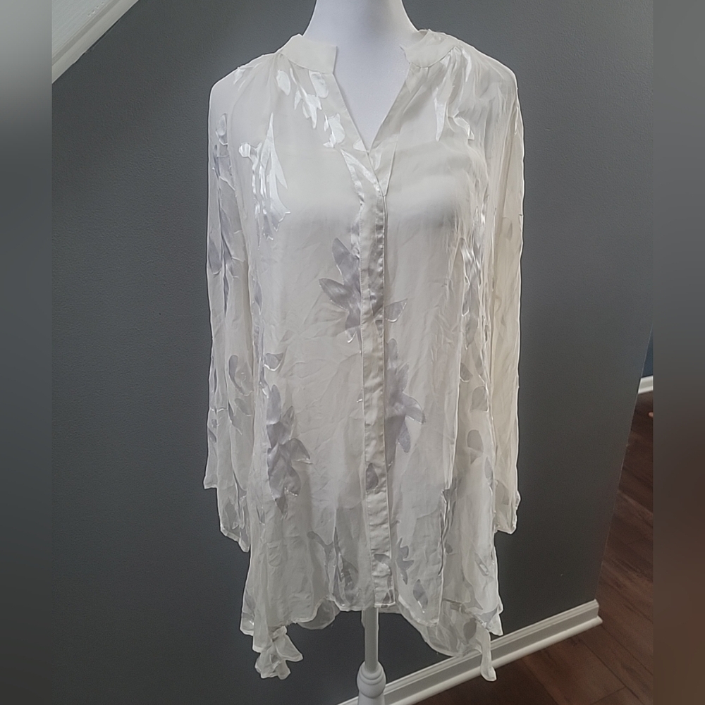 Soft Surroundings Silk Blend Floral High Low Blouse Size Small Flowy Silky Fairy